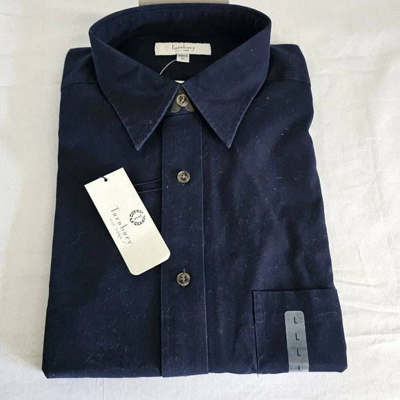 Turnbury Hong Kong Mens Lg Shirt Button Down Front Long Sleeve Blue 100%cotton - Picture 1 of 4